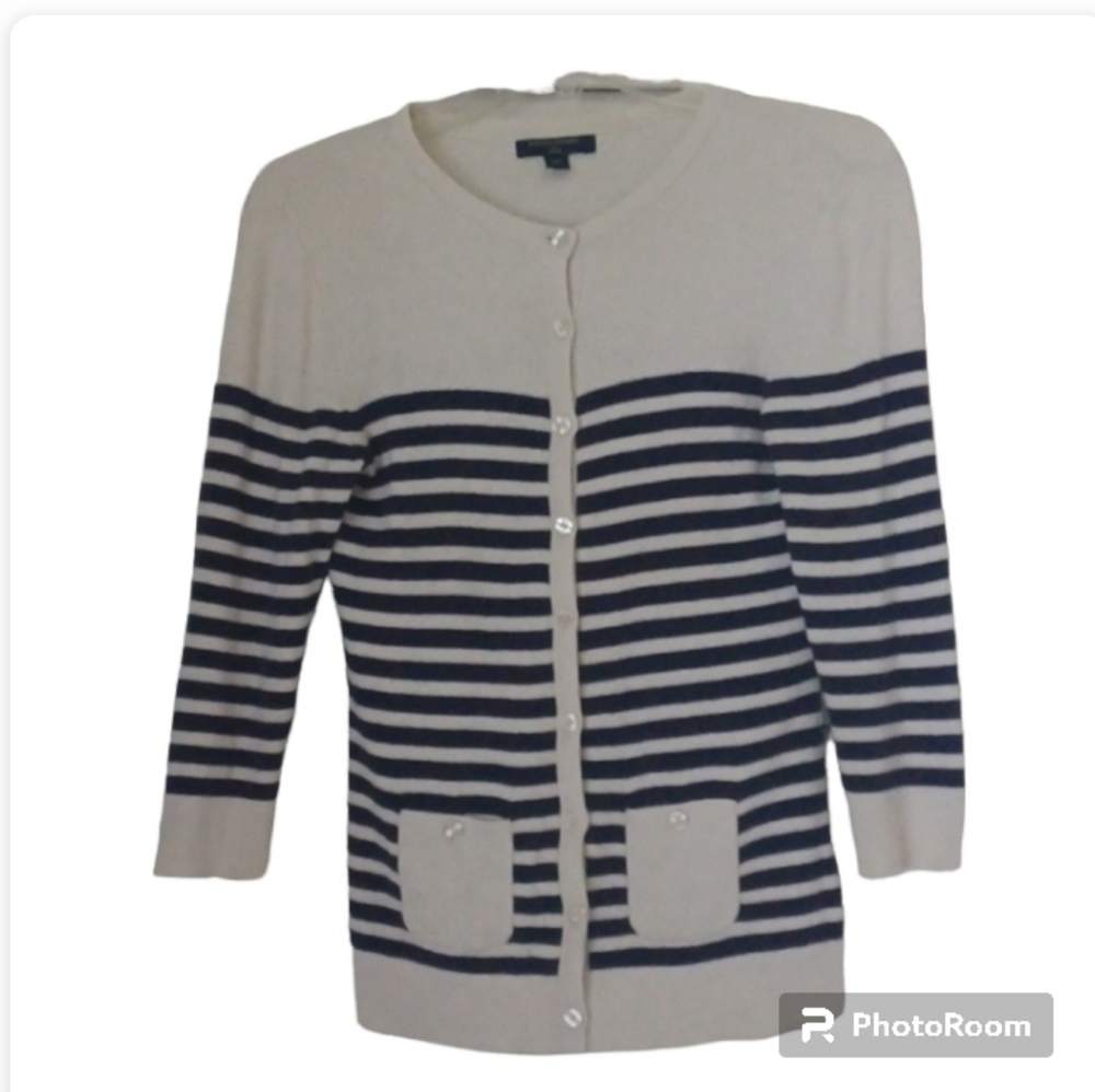 Banana Republic cardigan stripe pockets xs jacket sweater Classic work Preppy